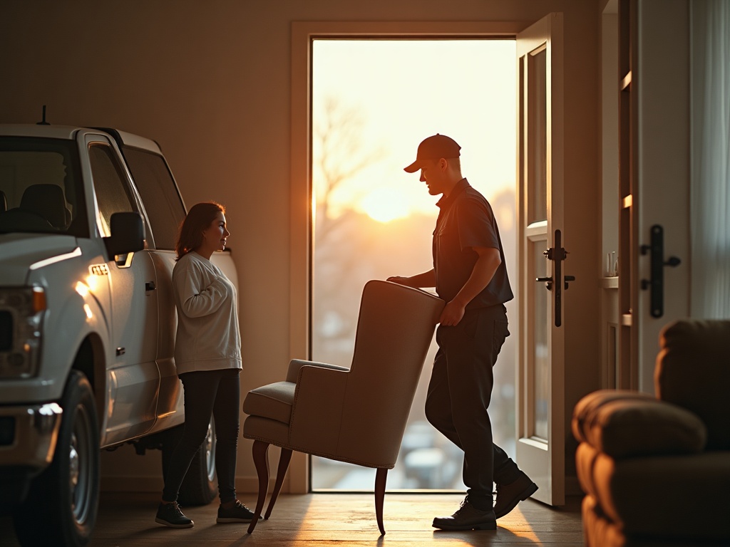 Friendly driver delivering a marketplace purchase to a customer's door
